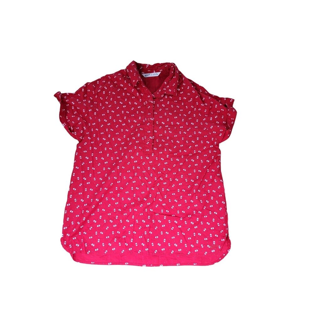 Woolrich Pullover Top S/P Womens Red White Short Sleeve Button Front Pocket Casu